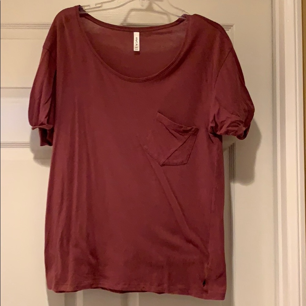RVCA shirt sleeve pocket tee, maroon, XS/S